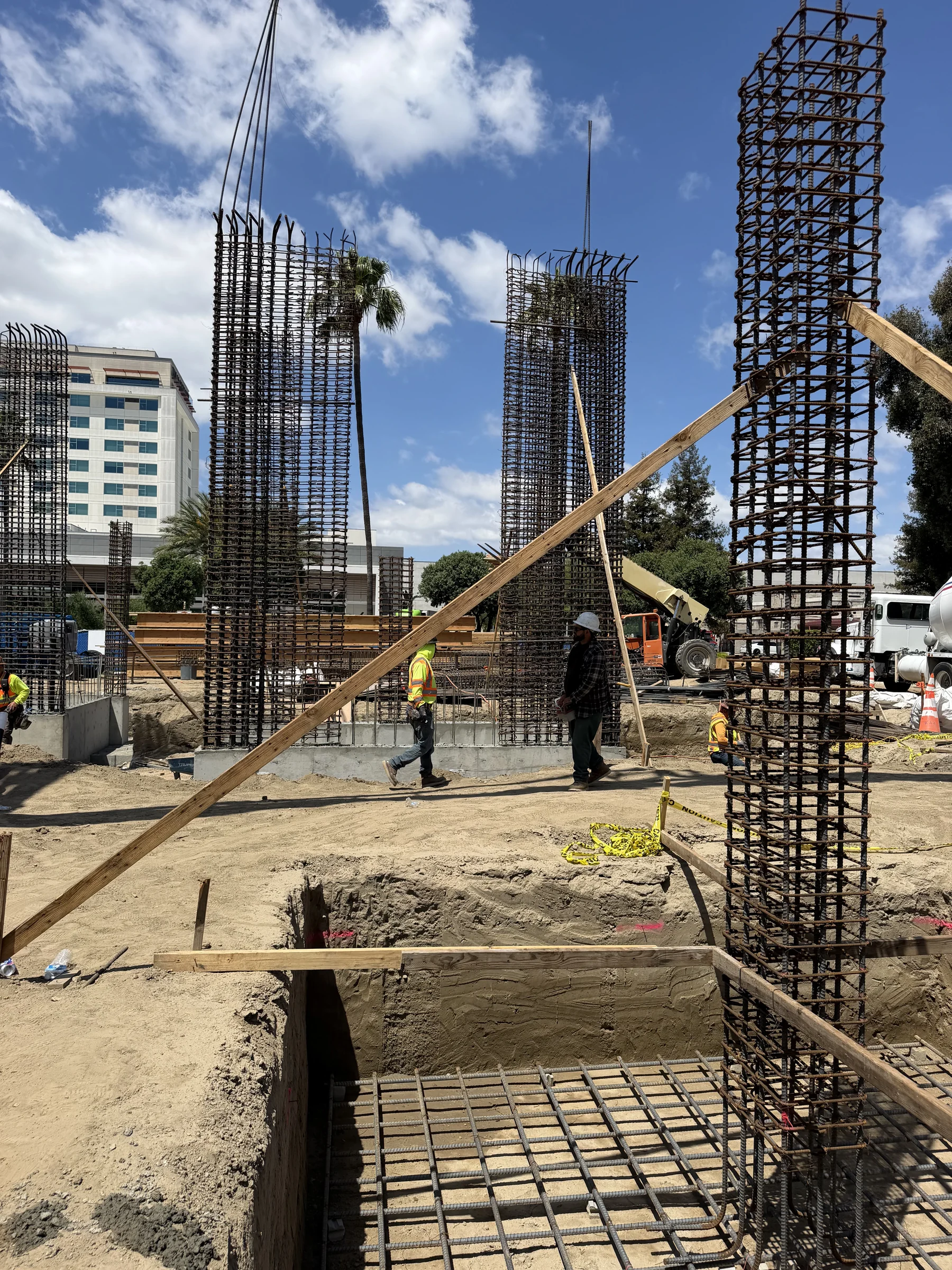 Podium deck vertical rebar column and foundation support in Southern California